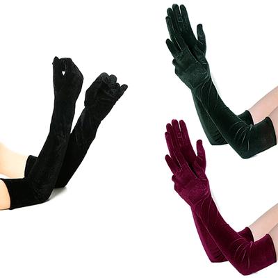 1Pair Christmas Party Noble Banquet Style Women Velvet Long Dinner Dress Gloves Warm Driving Gloves