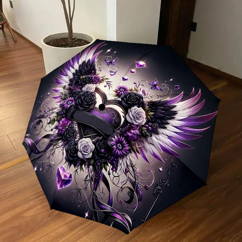 1PC Heart Wings Umbrella-8-Rib Reinforced, Automatic Open, Lightweight & Durable, Cute Fashion Accessory for Outdoor, Beach or Casual Use, Beach Umbre