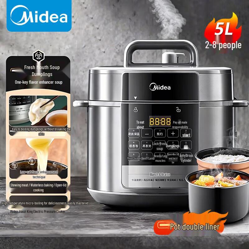 Midea Smart 5L Electric Pressure Cooker with Dual Pots