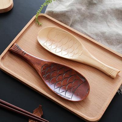Ergonomic Handmade Rice Spoon Wood Adorable Fish Shape Rice Scoop