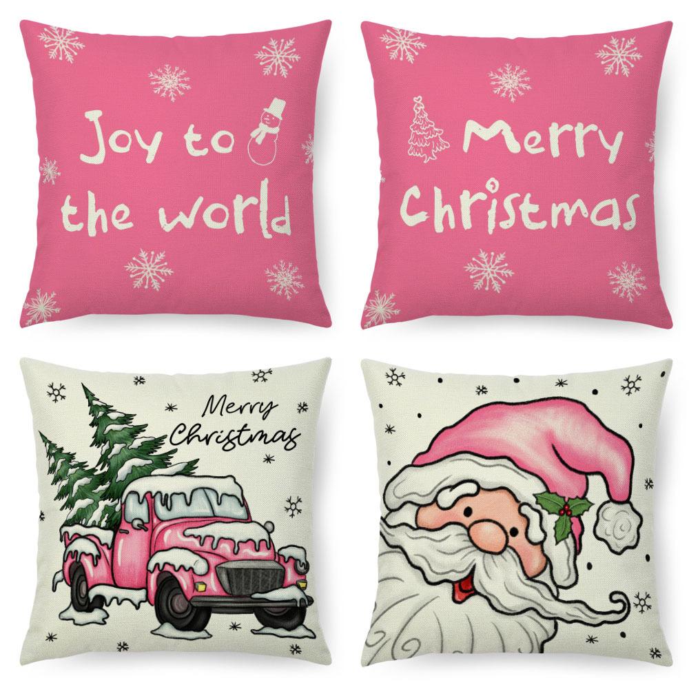 Christmas Imitation Linen Pillow Case Home Decoration Pillow Four-piece Set Sofa Cushion Cover Bedroom Pillow