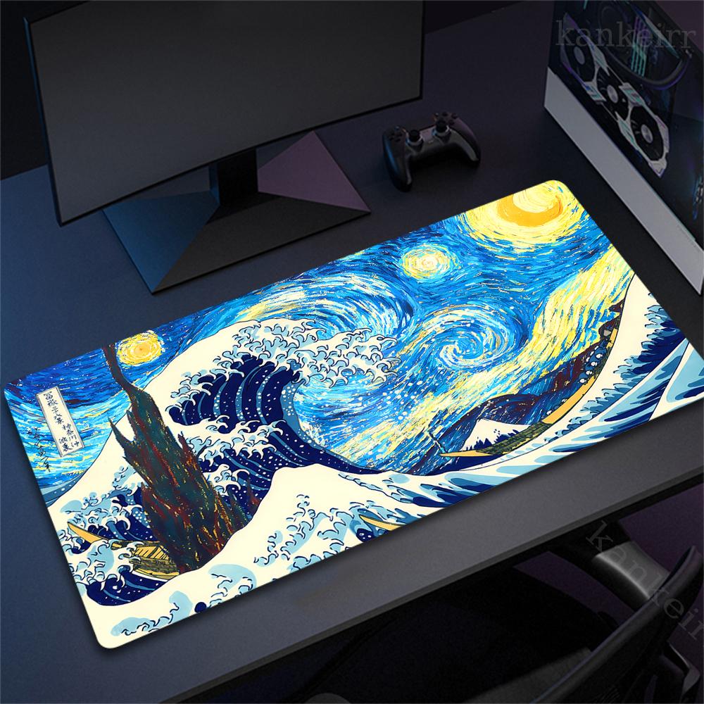 Great Wave Black Desk Mat Mousepad Japanese Art Mouse Pad Rubber Mat Mouse Carpet Table Pads Pc Mats 900x400 Office Accessories
