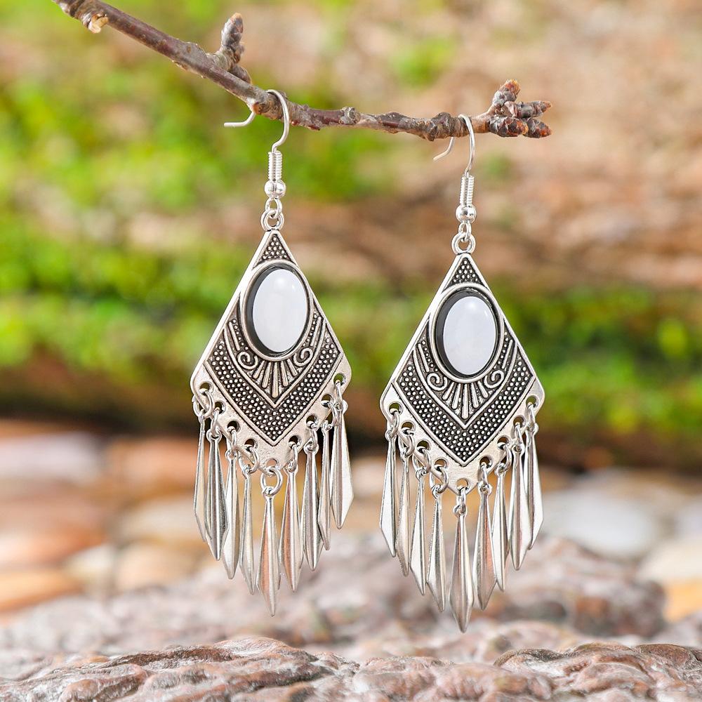 Fashionable Diamond Shaped Earrings for Women, Retro Earrings with Tassel Earrings