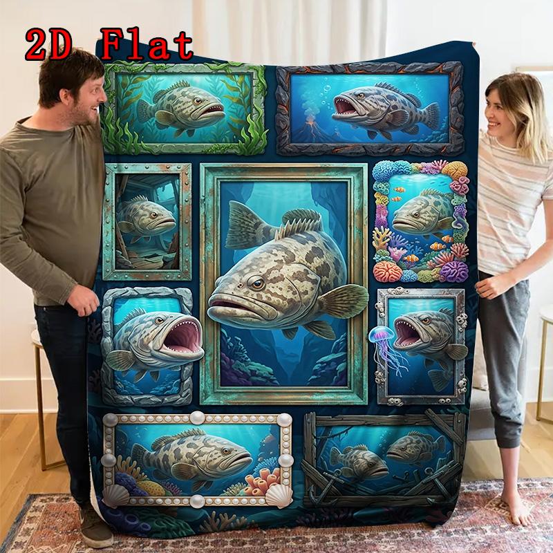 Underwater Fish Gallery 2D Flat Pattern Flannel Blanket, High Quality All Seasons, Home Decor, Warmth and Comfort, Perfect for Christmas Gifts.