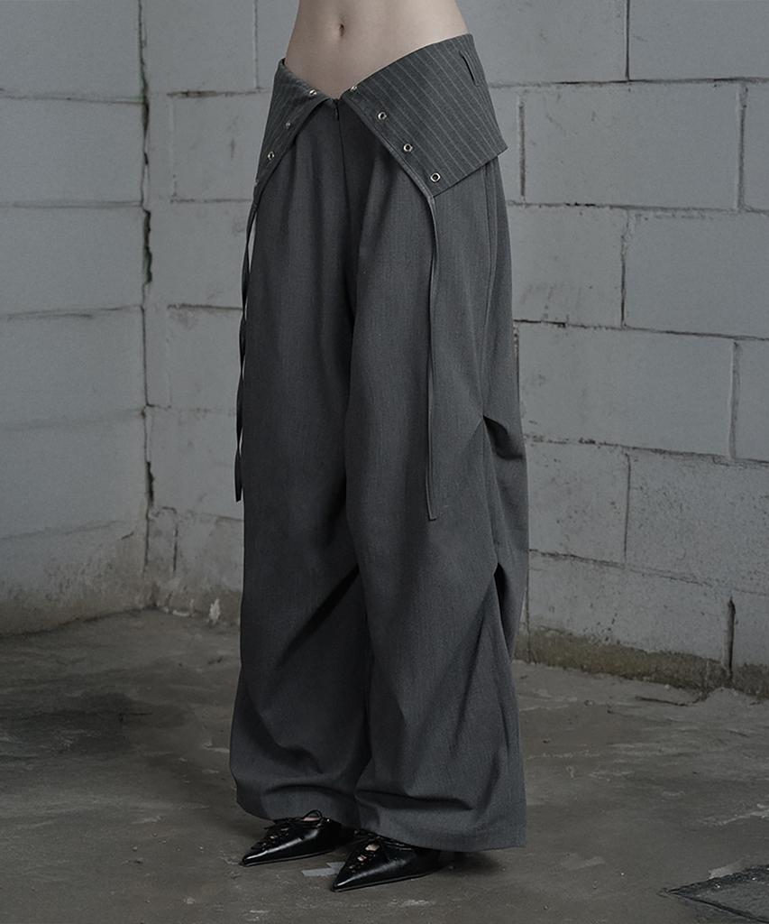 ETRE AU SOMMET Panel Line Shirring Wide Slacks (Gray)
