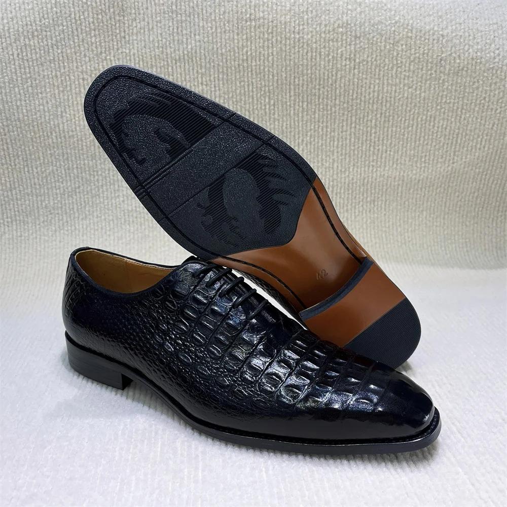 Fashion Men's Python Genuine Leather Dress Shoes Lace-Up Pointed Toe Wedding Formal Oxford Business Shoes In Black/Brown for Banquet