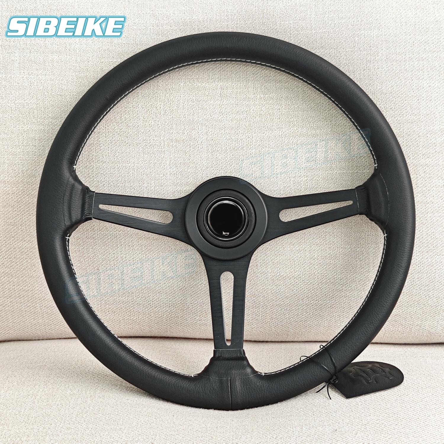 370mm JDM Modified Car Leather Steering Wheel Universal Car Racing Drifting Steering Wheel чёрный