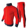 2Pcs/Set Stand Collar Long Sleeve Multi Pockets Zipper Placket Jacket Sweatpants Set Men Autumn Striped Patchwork Slim Tracksuit Outfit