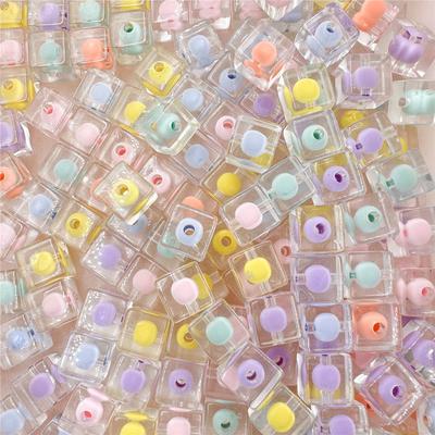 5 Piezas 12mm Cuadrado Acrílico Cuentas Sueltas Moda Transparente Sándwich Cara Brillante Accesorios para Pulsera DIY Llavero Material Hecho a Mano
