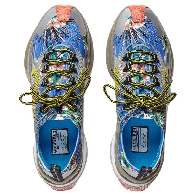 Gucci RUN Fabric Abrasion Resistant Abrasion Resistant Low Top Casual Shoes Men's Blue Yellow 698561 UZI10 8470