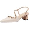 Baotou Sandals Women's Spring and Summer New Women's Middle Heel Pointed Head Patent Leather Rear Empty Thick Heel Rivet High Heels