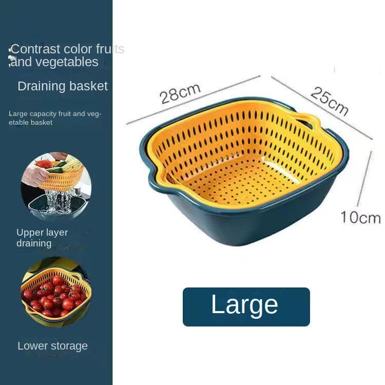 2/6/8PC Nestable Double-Layer Drain Basket Set - Durable Plastic Strainers for Efficient Fruit and Vegetable Washing - Kitchen M