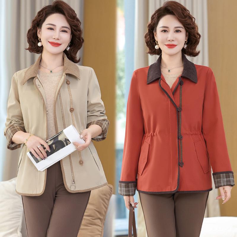 2025 Spring and Autumn Fashion Turn-Down Collar Jacket for Middle-Aged and Elderly Women