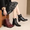 Fashion 2024 New Autumn Women Boots Genuine Leather Shoes for Women Square Toe Chunky Heel Shoes Lace-up Chelsea Ankle Boots Western