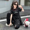 Girls' Jazz Dance Lace Ribbon T-shirt & Ripped Wide-leg Pants Set - Summer 2026 Arrival for Medium & Older Kids