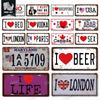 INEED Vintage Wall Decor Car License France Newyork USA Flag Metal Plate Garage Car Number Metal Signs Motor Decorative Tin Sign