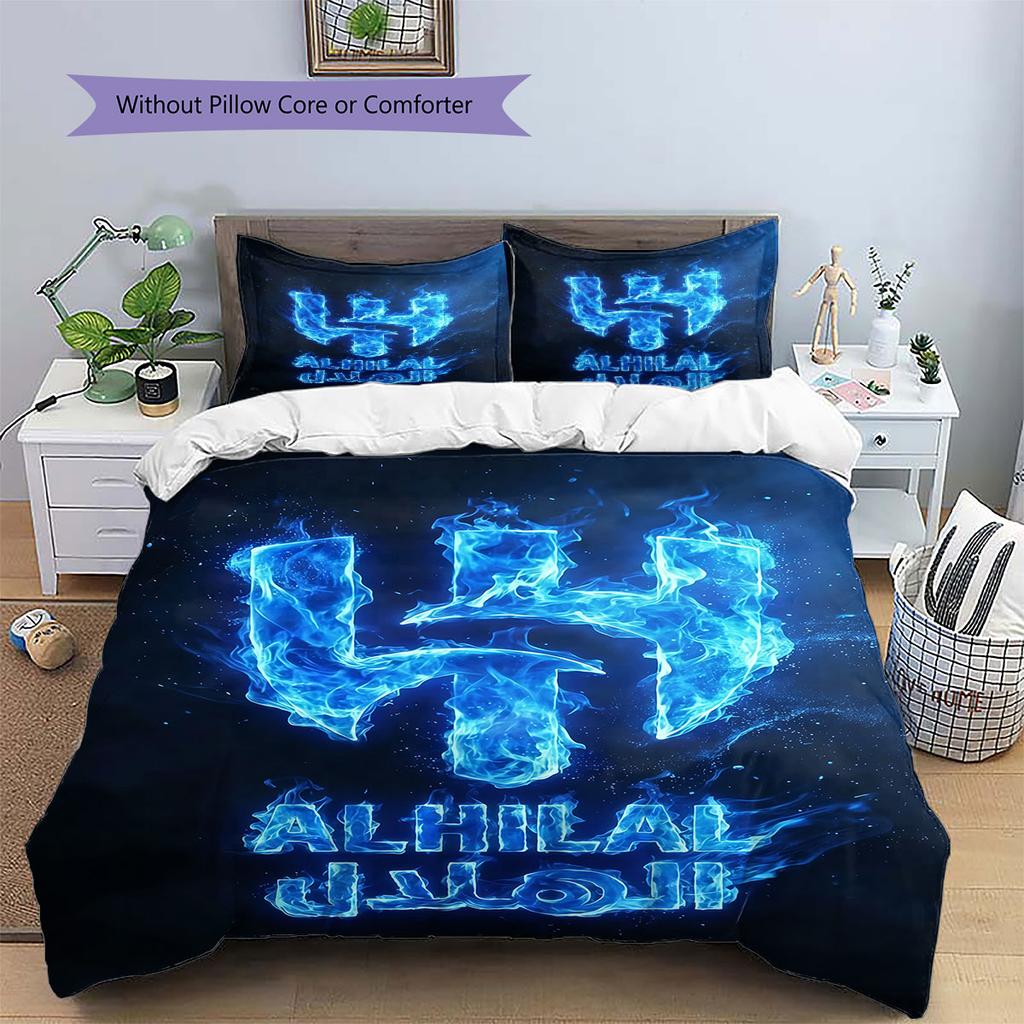 Al-Hilal Saudi FC Pattern Bedding,Quilt Set Quilt Cover Pillowcase Home Birthday Gift(1 * duvet cover + 2 * pillowcase, without core)