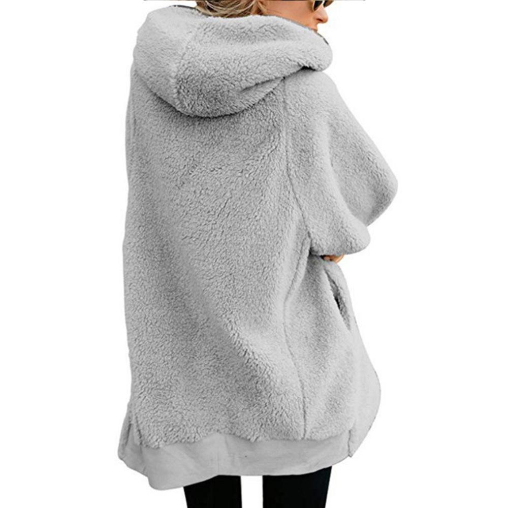 Fashion Solid Color Long-sleeved Hooded Knit Cardigan Jacket Winter Warm Zipper Coat