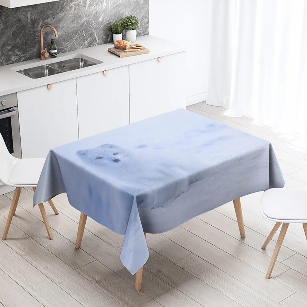 

Скатерть «Снежная лиса» с милыми животными, анти-пятна, водонепроницаемая прямоугольная кухонная скатерть, украшение для дома 40x70cm