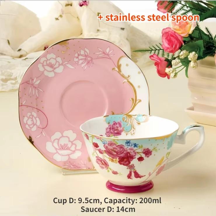 Romantic European Coffee Cup Saucer Set, Creative Ceramic Cup, Advanced Valentine Flower Tea Teacup Gift, Porcelain Drinkware