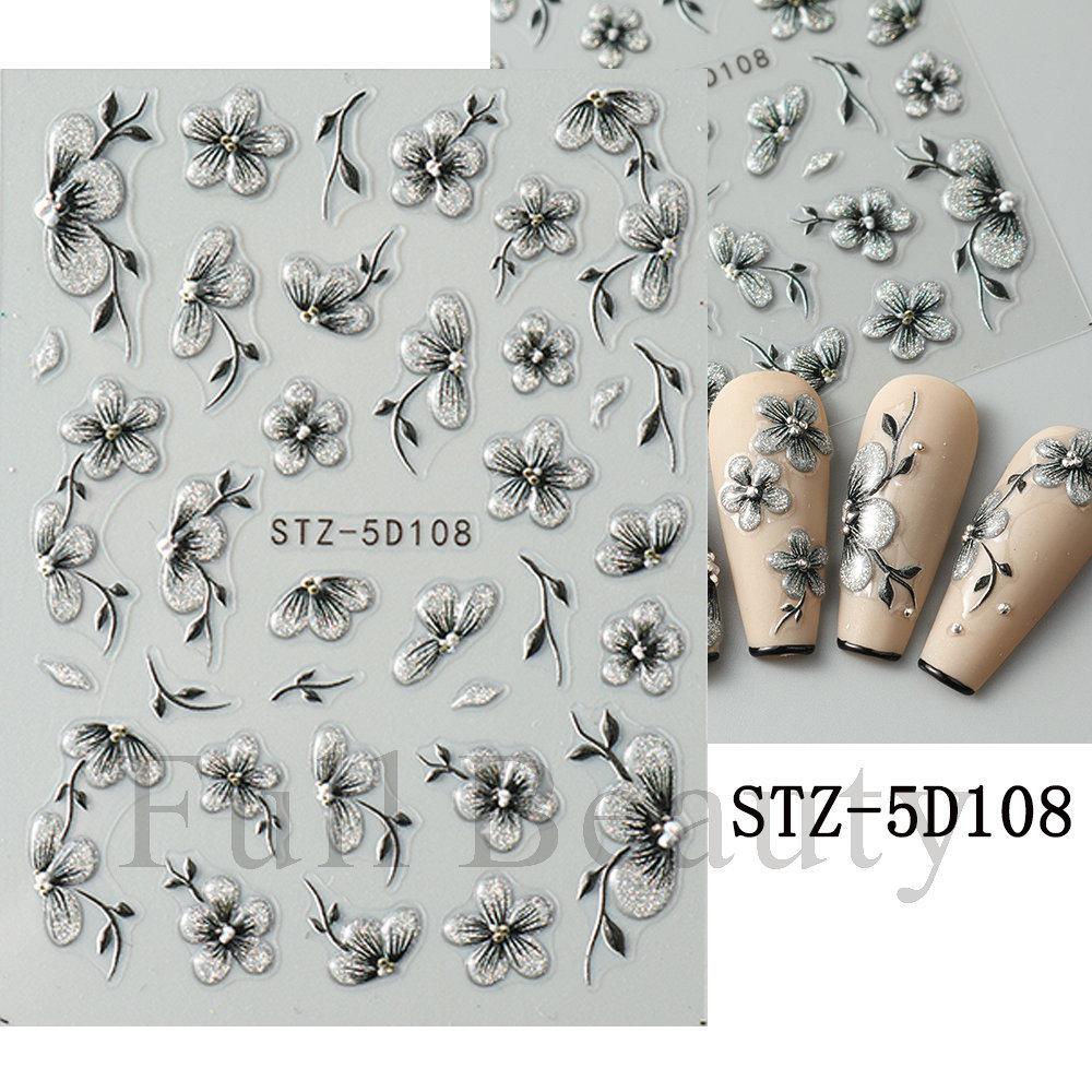 Nail Art Sticker, Relief 5D Three-Dimensional Spring Pink Cherry Blossom Small Flower Adhesive Nail Sticker
