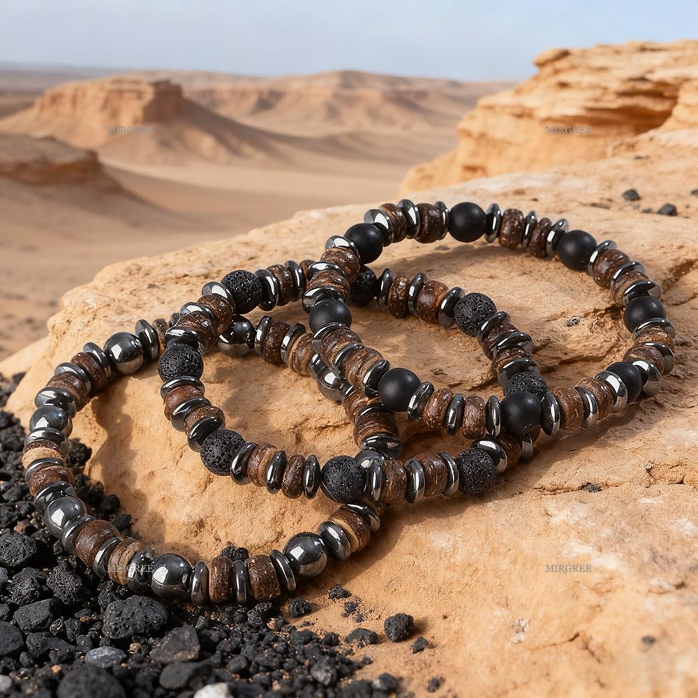 3pcs Men's Natural Bead Bracelet Set, Vintage Jewelry, Perfect for Outdoor Adventures and Daily Wear As Gifts