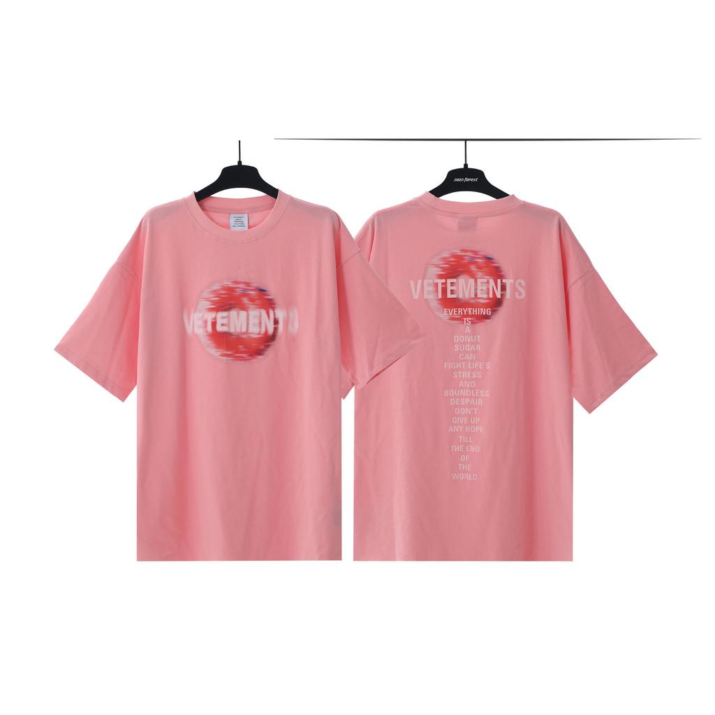 T-shirt in cotone puro a doppia filatura, lavata e invecchiata, con stampa di lettere Vetements, versione alta transfrontaliera, per uomo e donna