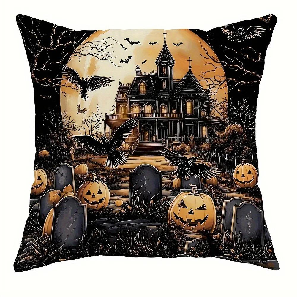 Spooky Halloween Pillow Covers: Witches, Pumpkins, And Haunted Mansions Sofa Cushion Cover Holiday Party Decoration Gift