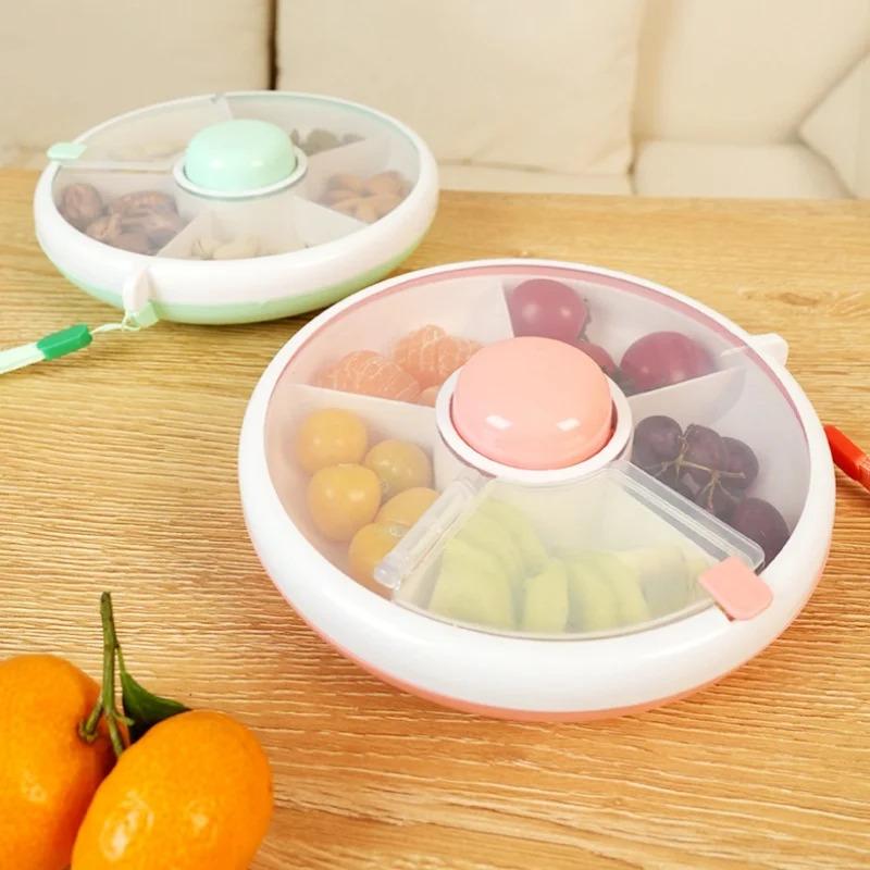 Circular Rotating Lunch Box Snack Container Moisture Proof Sealed Fruit Tray Spinner Candy Box Portable Melon Seed Storage Box