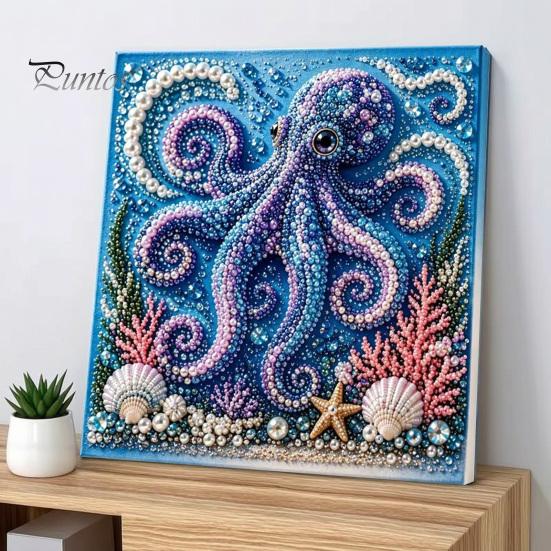 Nautical Style Home Ornament Ocean Faux Pearl Painting Kit, Marine Life 3D Art DIY Decorative Bead Picture Set Sea Turtle Fish Craft for Adults,