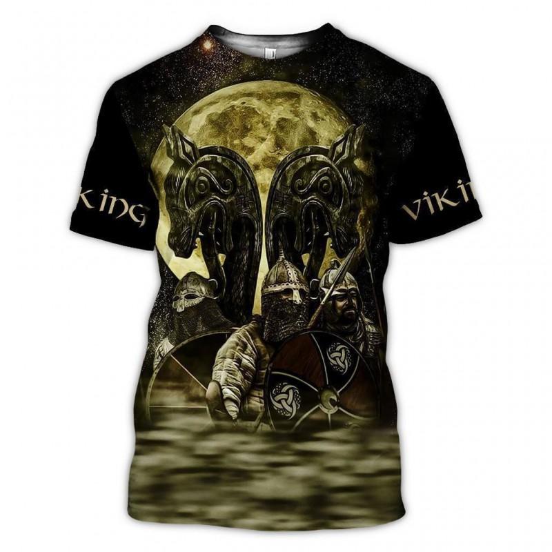 Mens Viking Print T-Shirt 3D Digital Short Sleeve Casual Loose Fit Tee