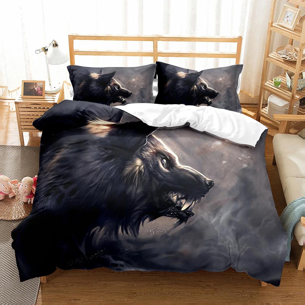 Boys Wolf Duvet Cover Set Queen Size, Boho Wolf Wildlife Forest King Animal Bedding Set Polyester Quilt Cover With Pillowcase