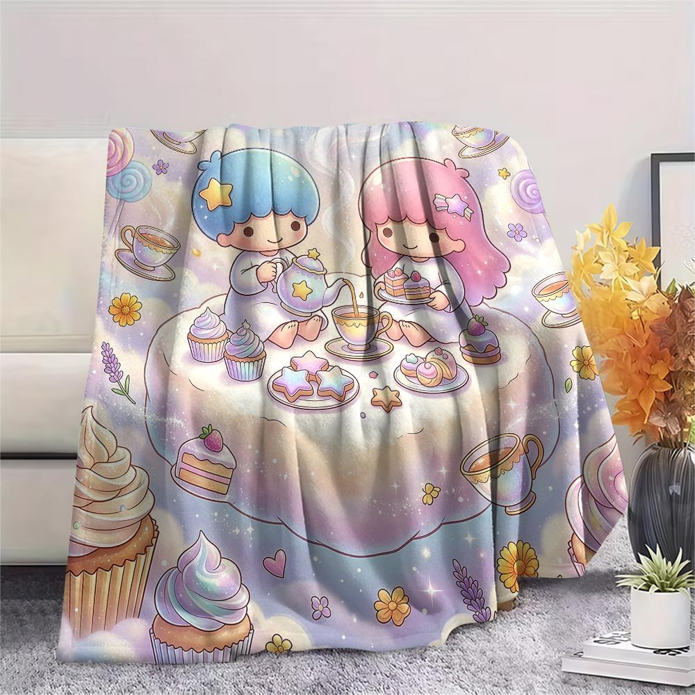 1PC Little Twin Stars Print Flannel Blanket, High quality All Seasons, Home Decor, Warmth and Comfort, Perfect for Christmas Gifts