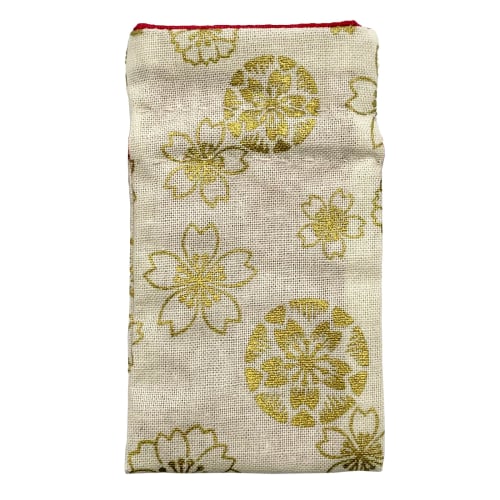 Hiranoya Drawstring Amulet Bag with Power Stone, Salt, and Golden Cherry Blossom Design, Izumo Taisha Omotesando [Black/Purple/Cream] (Cream)