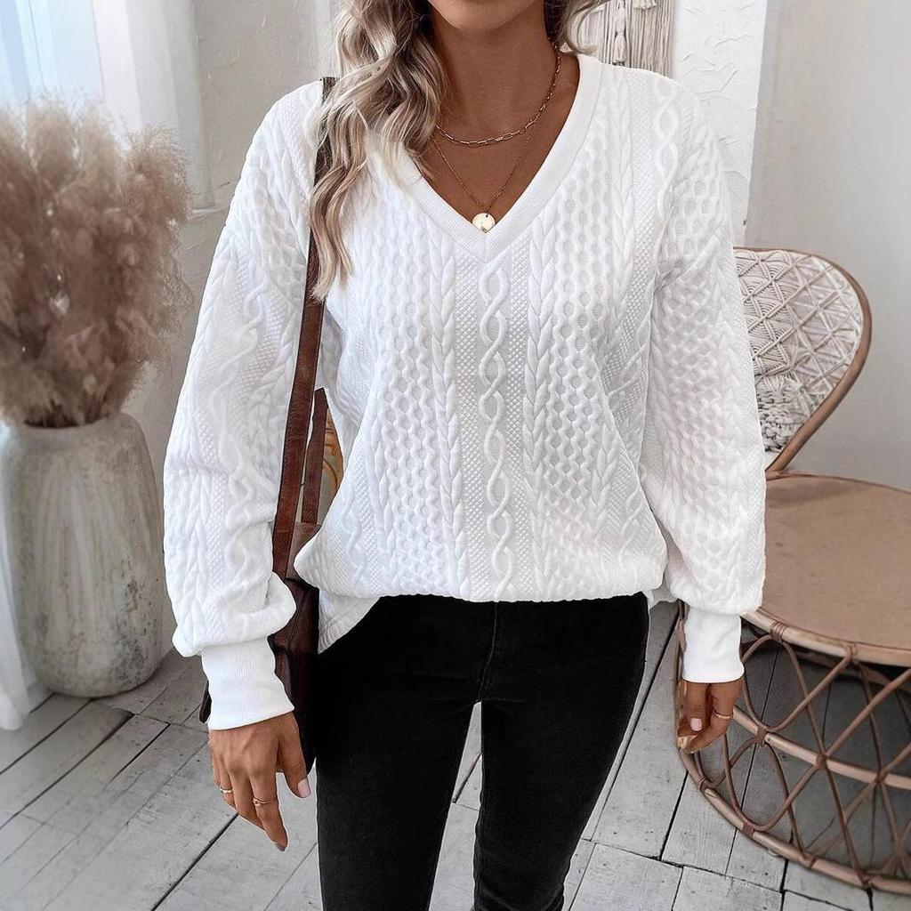 2024 Autumn/Winter Women's Casual Solid Color Warm Long Sleeve Loose T-shirt