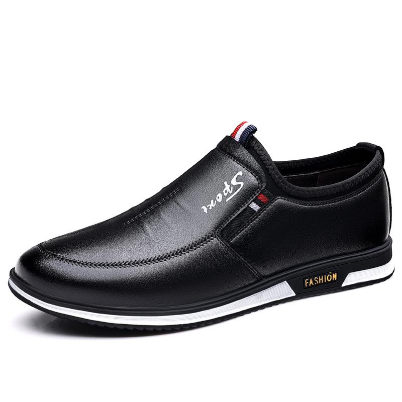 

Spring New Shoes for Men Genuine Leather Casual Shoes Flat Skateboard Shoes Fashion Slip-on Loafers 44 чёрный