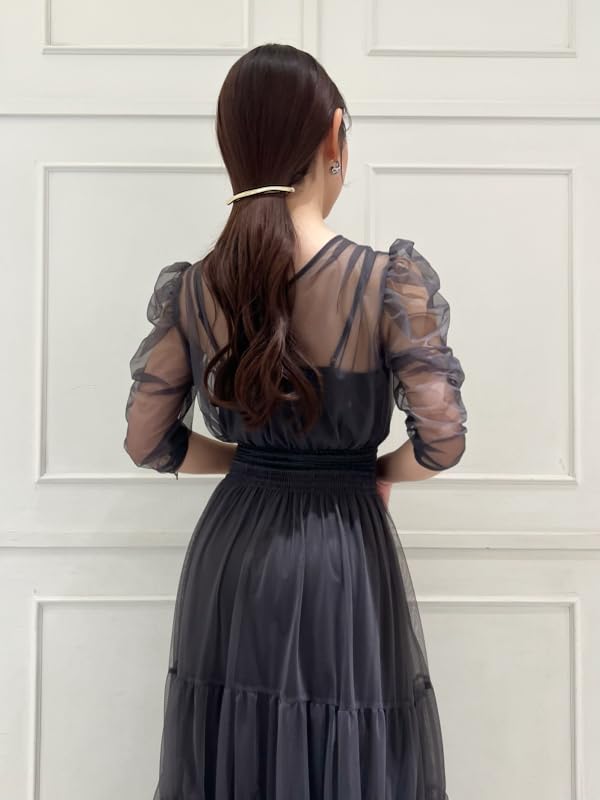 tiered tulle dress SWFO251011CGRY0 V-neck