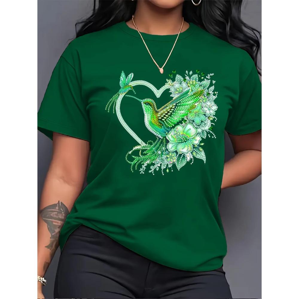 Summer Fashionable Flowers Birds 3D Print Comfortable Loose Short Sleeves T-shirt Loose Oversized Breathable Versatile Leisure Women T-shirt