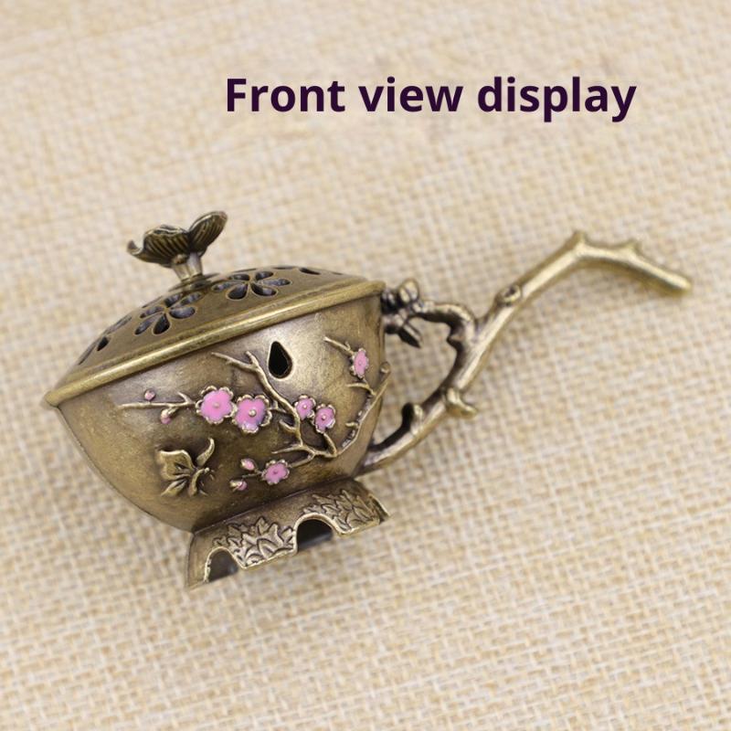 Plum Blossom Incense Burner With Handle Retro Plum Blossom Hollow Out Incense Stick Burner Zinc Alloy Small Craft Home Decor