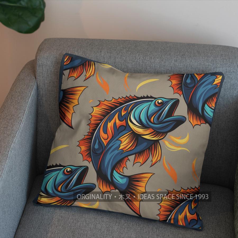 2D Buntes Fischmuster Dekorative Kissenhülle Muster Kissenbezug Geeignet für Sofa Schlafzimmer Auto Kissenbezug
