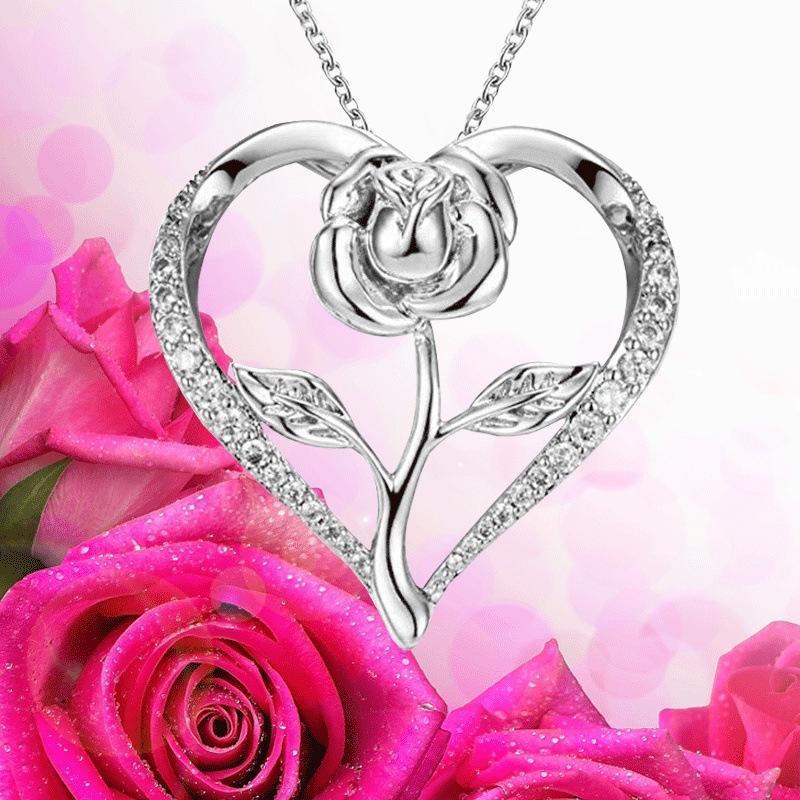Wish New Fashion Zircon Love Rose Silver Necklace  Rose Necklace Women