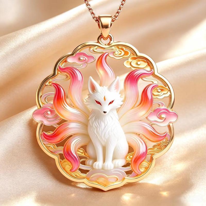 1 Stuks Trendy Exquise Dagelijkse Sieraden Hol Chinese Mythologie Negenstaartige Vos Emaille Hanger Ketting Voor Vrouwen Cadeaus