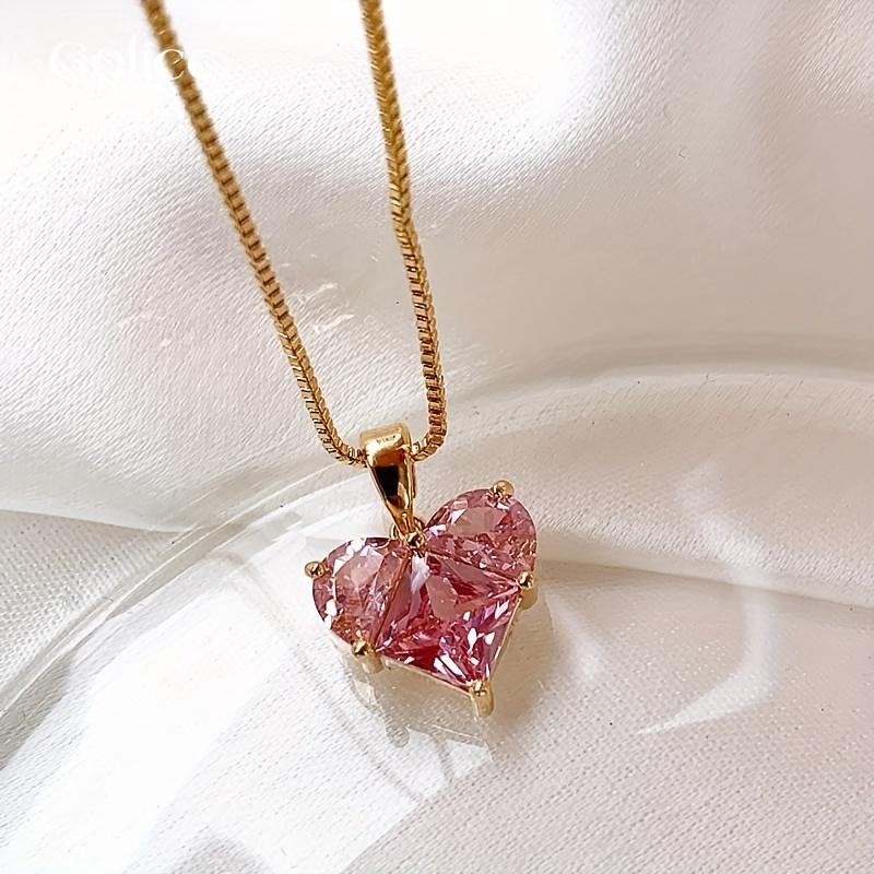 Luxury Pink Heart Pendant Necklace and Earrings Set, Sexy Y2K Trend Fashion Jewelry, Zinc Alloy, Daily & Party Wear - Ideal Valentines Gift for Her -