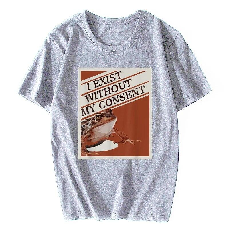 Esisto Senza il Mio Consenso Rana Divertente Meme Surreale Io IRL T-Shirt Top Magliette Stampa Prevalente Cotone Unisex Magliette Casual