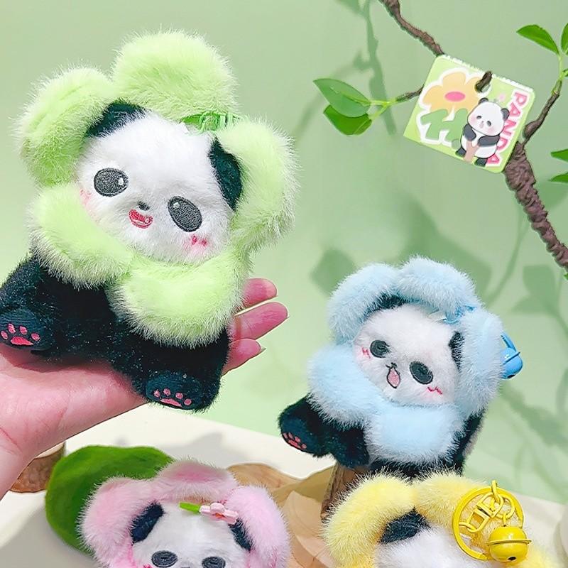 Panda Plush Animal Keyring Pendant With Flower Hat For Bag Decor And Key Chain