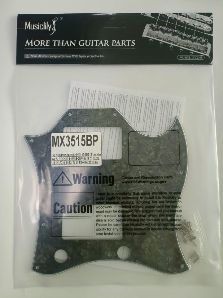 Musiclily Pro 11-Hole Full-Face Guitar Large Pickguard for EPI SG Standard Electric Guitars (Made In China), 4-Piece Set, Black Pearl