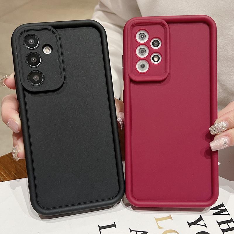 Einfarbige weiche Silikonhülle für Samsung Galaxy S25 Ultra S24 FE S23 A56 A36 A16 A55 A15 Stoßfeste Objektivschutzabdeckung