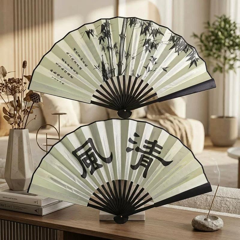 Folding Fan Chinese Style Summer 10inch Ancient Style Fan Men's Silk Cloth 2026 New Model Summer Bamboo Fan Hanfu Portable Fan