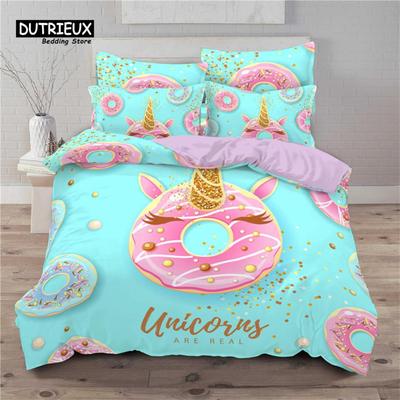 Soft Cute Donuts Duvet Cover Set Dessert Theme Bedding Set For Girls Boys Gifts Microfiber Funny Cartoon Tasty Foods Quilt Cover