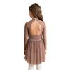 Girls Rhinestones Lyrical Dress Long Sleeve Mock Neck Cutout Back Side Split Sheer Mesh Ruched Costume